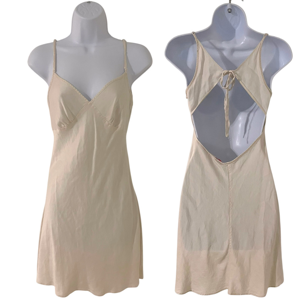 Vintage Y2K Victoria's Secret Sz S 100% Silk Mini Slip Dress Backless Tie-Back